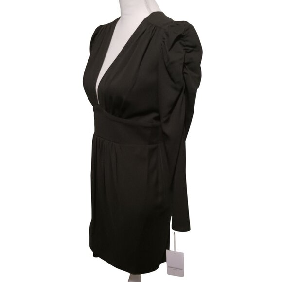 NEW Amanda Uprichard Analeigh Shirred Long Sleeve Faux-Wrap Mini‎ Dress Black S - Picture 3 of 16